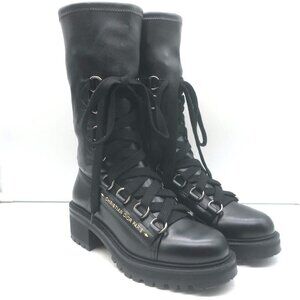 Christian Dior D-Fight Lace-Up Combat Boots Black Stretch Leather Size 38